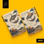 Wau bulan moon kite flying over a kampung house and padi fields — Malaysian heritage card skin for Transit Card and bank cards, Warisan design WR1
