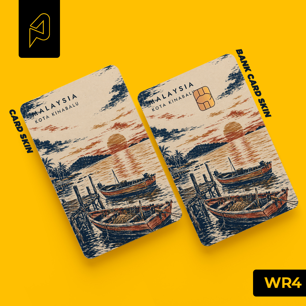 Fishing boats at sunset off Kota Kinabalu — Malaysian heritage card skin for Transit Card and bank cards, Warisan design WR4
